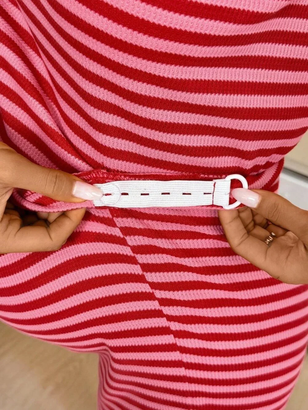 Casual Striped maternity Women's Round Neck Tank Top & Adjustable Shorts Set_6